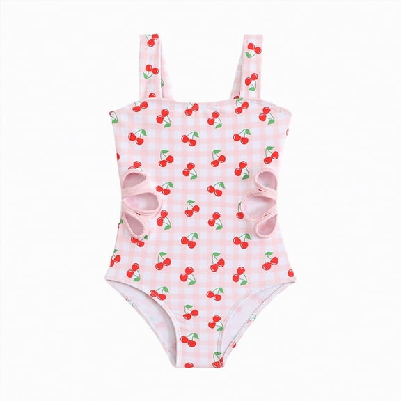 NOLDARES Girls One Piece Swimsuits Summer Quick Dry Beach Bathing Suit Shoulder Strap Swimwear(Red,4-5 Years)