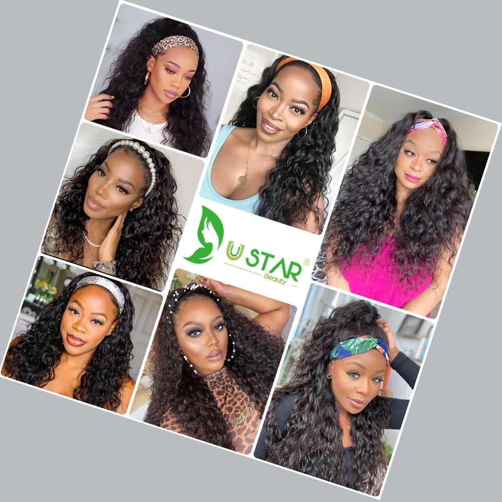 Headband Wig Human Hair Water Wave Glueless None Lace Front Headband Wig Brazilian Virgin Hair Wigs for Black Women - 24 inch