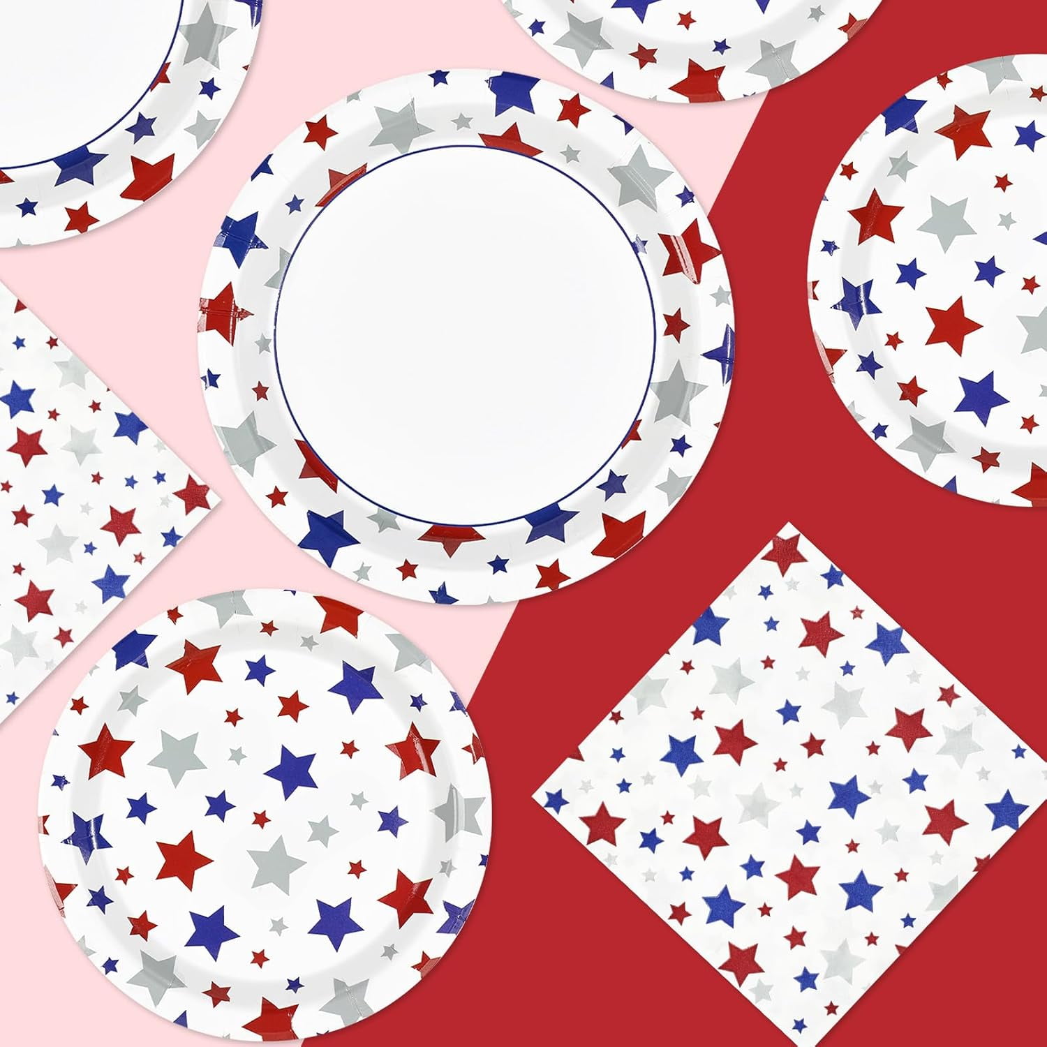 Patriotic Party Tableware Set, 200-Piece Plates And Napkins, Red Blue White American Flag Design, Disposable Supplies For 4th Of July, Memorial Day, Election, Serves 50