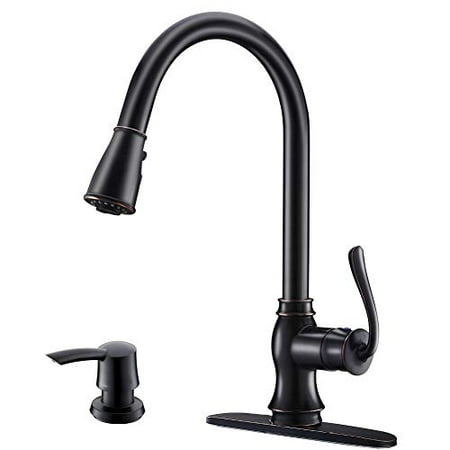 Patented Single Handle Pull Down Kitchen Faucet With Sprayer Oil Rubbed Bronze Antique One Hole High Arc Pull Out Kitchen Sink Faucets And Soap Dispenser Appaso Walmart Canada