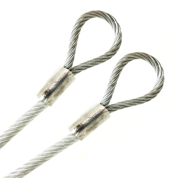 1/4"  Coated Galvanized Steel Cable with Looped Ends, 3/16" Diameter, 7x19 Braids, Flexible Multi-Purpose DIY Outdoor Safety Wire Rope (3 feet, Clear)
