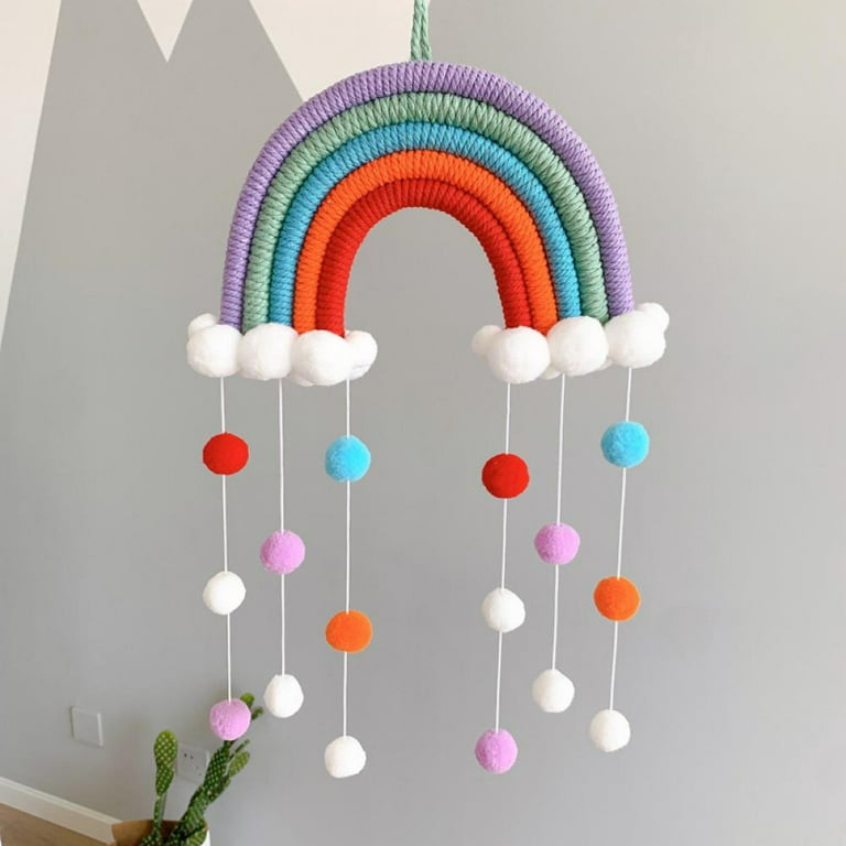 Jlong Rainbow Tapestry Clouds, Hand-Woven 5 Strands Hanging Decoration with Colorful  Pom-Pom Balls Wall Hanging Photo Prop Rainbow Macrame Wall Ornaments for  Kids Room Nursery Room Decor 