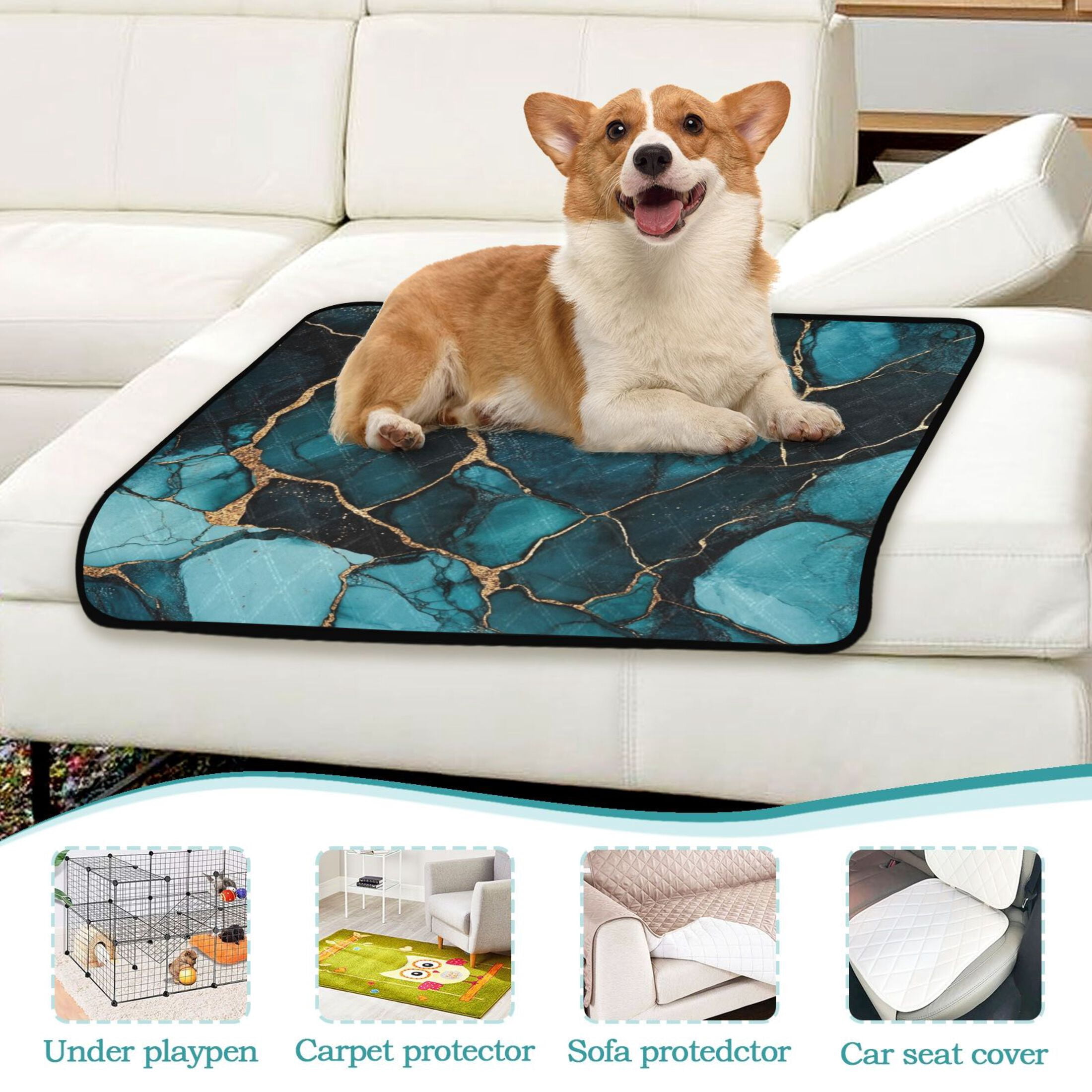 Qxltty Dark Green Gild Marble Cat litter Pads Pet Set of 2 Diaper Mats Center Anti-leakage Layer Absorbent Soft and Comfortable