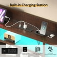thumbnail image 4 of VanAcc Queen Farmhouse Bed Frame with Bookcase Headboard and 4 Drawers, LED Storage Bed with Charging Station & Linen Upholstered, Reclaimed Barnwood, 4 of 9