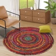 thumbnail image 2 of GRUHUM Handwoven 10'feet Jute Cotton Round Area Rug, Natural Multi Chindi Boho Colorful Rustic Vintage Soft Braided Reversible Bohemian Rug- Indoor Kitchen Bedroom Living Room 10'ft Circle, 2 of 9