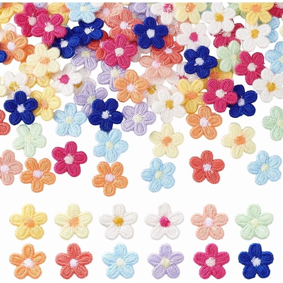 120pcs Mini Daisy Flowers Embroidered 12 Colors Flower Applique Clothing Repair Floral Patches Creative Craft