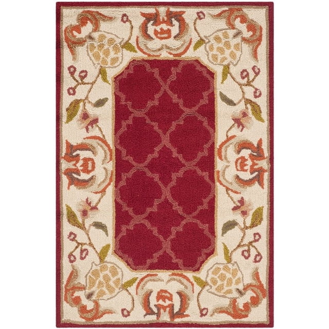 Safavieh DuraRug 2'6" X 10' Hand Hooked Rug in Burgundy and Ivory