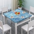thumbnail image 3 of Blue White Tie Dye Wave Pattern Square Fitted Tablecloth with Elastic Edge,Square Table Cover,Washable Elastic Table Cover for Home Kitchen Party Decor 34"x34", 3 of 6