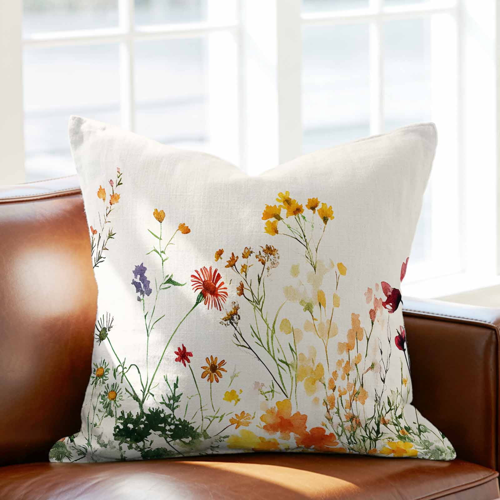 Pillow Covers 26x26 Inch, Beige Floral Spring Linen Pillowcase with Invisible Zipper, Vintage Farmhouse Flowers Decorative Throw Pillow Covers Cushion Case for Couch Sofa Bed Living Room
