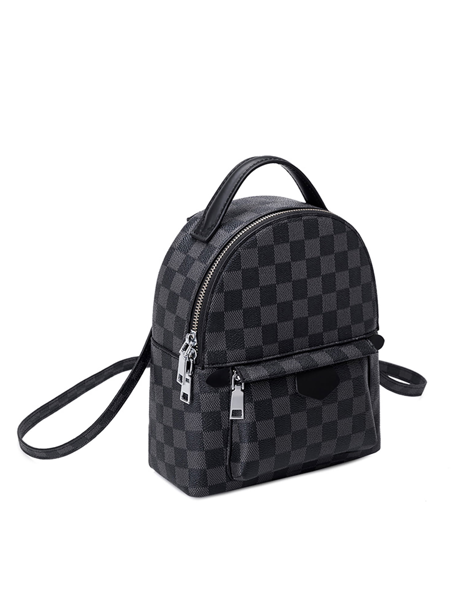 Lumento Womens Black Checkered Backpack With Inner Pouch - PU