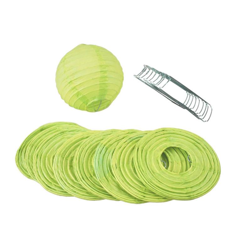 Quasimoon PaperLanternStore Decorative Paper Lantern - (10 Piece Set, 4-Inch, Light Lime Green, Even Ribbing) Round Paper Lantern - Ideal Wedding and Party Decor or Home Accent, Lighting Optional