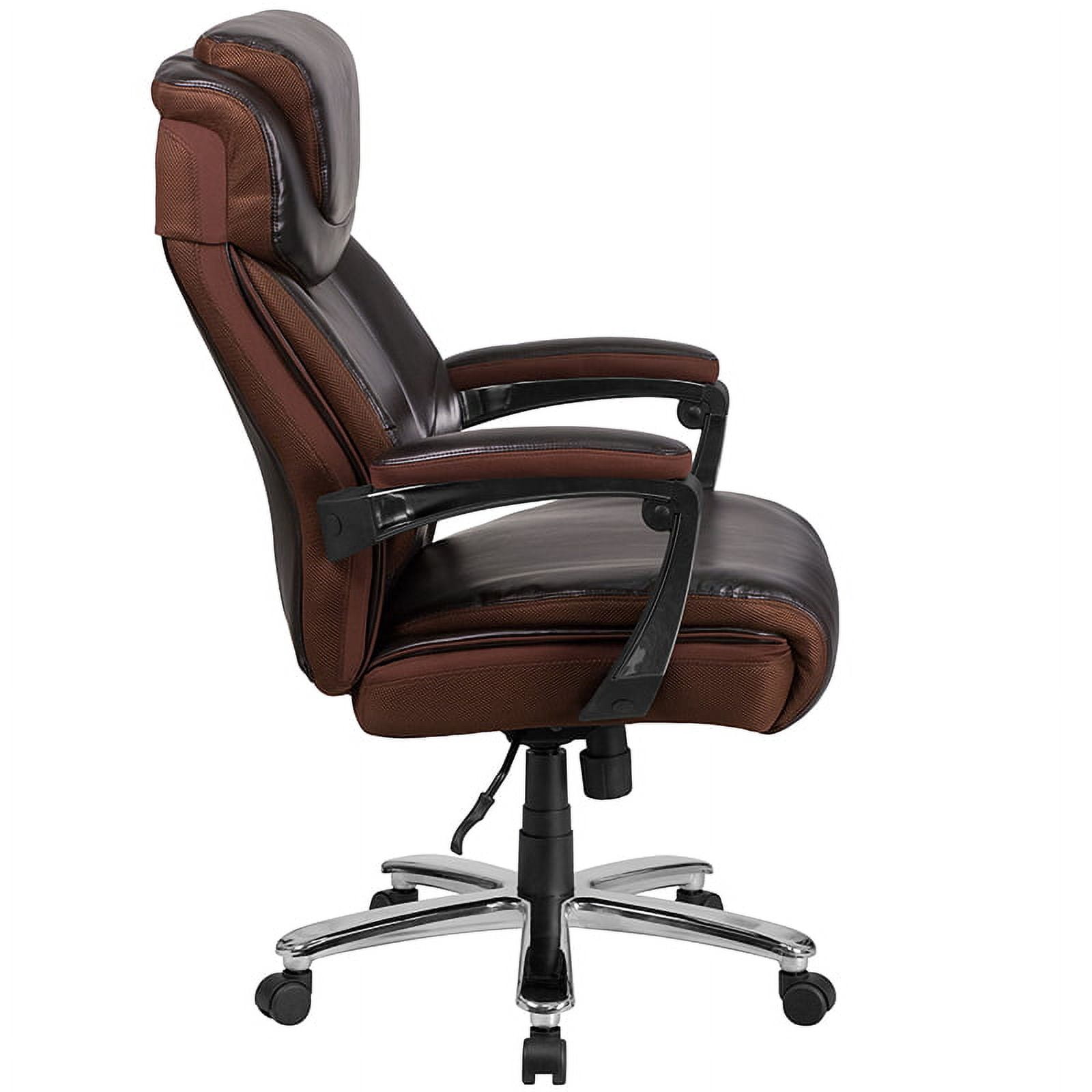 Emma + Oliver 500 lb. Big & Tall Brown LeatherSoft Ergonomic Office Chair, Adjustable Headrest