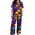 thumbnail image 4 of Halloween Pajamas Halloween Pumpkin Print Plus Size Wide Leg Button Pajamas for Women Set, 4 of 7