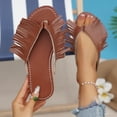 thumbnail image 2 of Gpaecead Women Vintage Fringe Flat Flip Flops Solid Color Cushioned Non Slip Spring Summer Beach Casual Shoes,Brown, 2 of 8