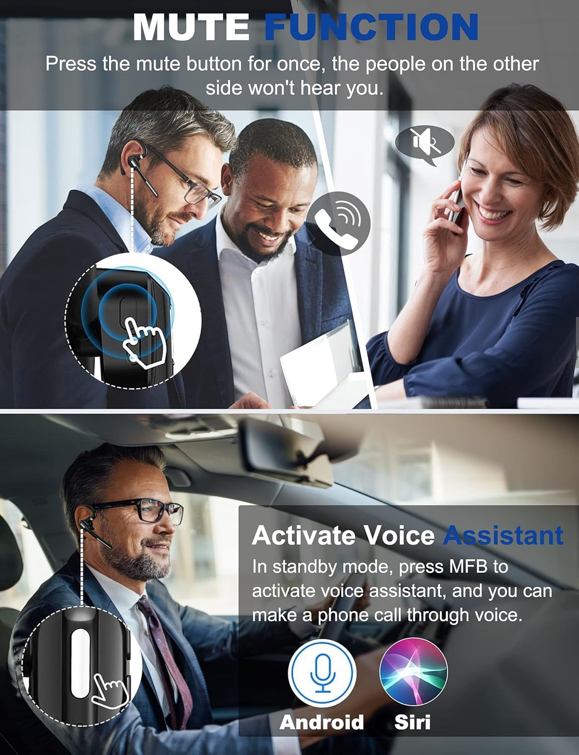HRTGFD-Wireless Headset, Bluetooth Headset with Microphone