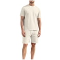 thumbnail image 6 of Yaoyar Mens 2 Pieces Outfits Casual Cotton T Shirt and Shorts Set Summer Short Sleeve Waffle Tracksuits, 6 of 8