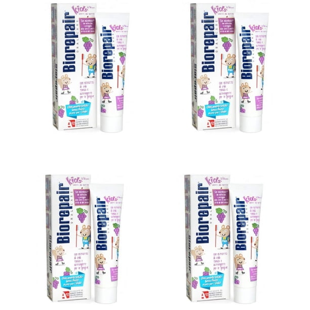 Pasta dental Biorepair Kids 0-6 cuidado oral sabor uva 50 ml (paquete de 4)