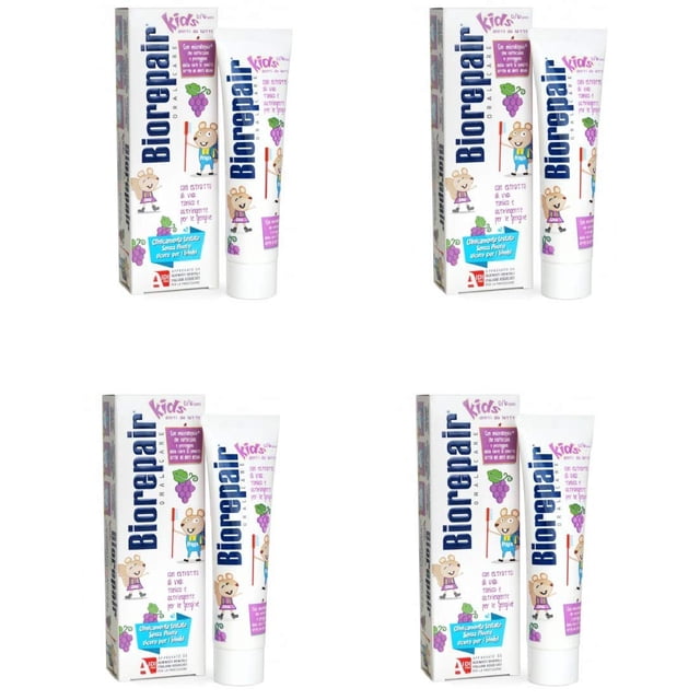 Pasta dental Biorepair Kids 0-6 cuidado oral sabor uva 50 ml (paquete de 4)