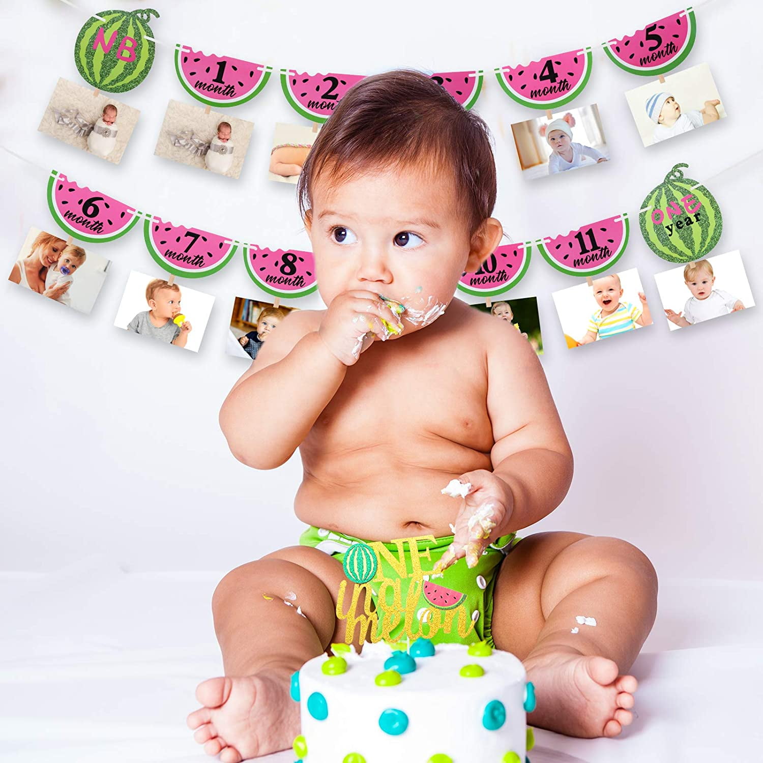 Watermelon Photo Banner 1st Birthday Cake Topper 12 Month Photo Summer Fruit Themed Birthday Party Supplies Decorations For Baby Girl Party Decor Walmart Canada