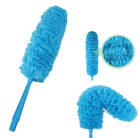 Soft Microfiber Duster with Extension Hole,Feather Duster Telescopic Hole Flexible, Bendable for Interior Roof, Ceiling Fan, Cobweb Duster, Hypoallergenic Large Microfiber Head - Wet or Dry (Best Duster For Walls)