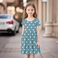 thumbnail image 5 of Lumtrix Girls Short Sleeve Boho Polka Dot A-Line Dress with Pockets Summer Casual Lightweight Sundress for 3-14 Years Blue 90, 5 of 8
