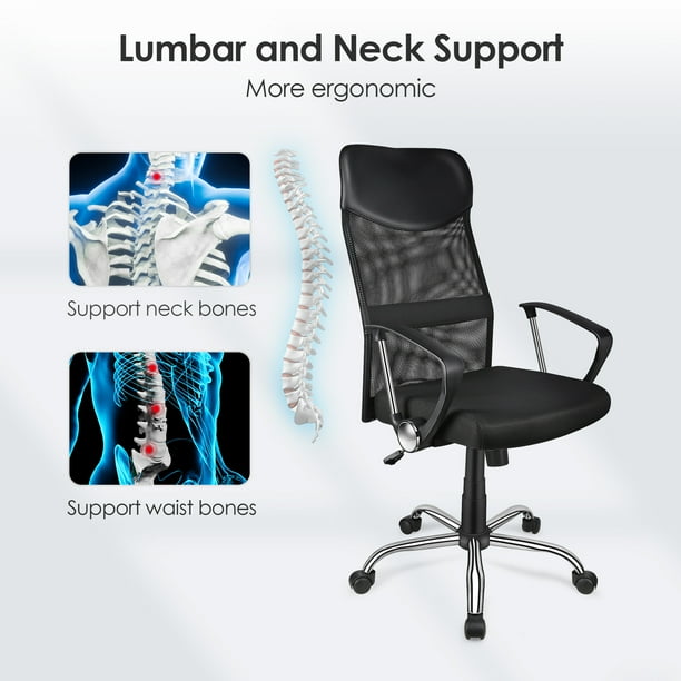 Adjustable Mesh Office Task Chair, High Back Desk Computer Chair with Fixed  Arms and Fabric Seat 