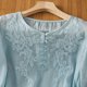 thumbnail image 5 of mfyjkho Tops Elegantes Para Mujer, Blusa De Lino Sintético Con Botones Bordados Para Mujer, Manga 3/4, Cuello Redondo Tops Para Salir M, 5 of 8