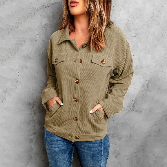 up to 60% off Gifts Womens Shacket Jacket Corduroy Jacket for Women Casual Solid Button Down Lapel Shirts Coat Fall Ladies Long Sleeve Outwear Tops with Pocket Winter Shacket Jacket