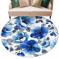 thumbnail image 2 of Round Area Rug 8 Ft, Blue Flowers Washable Non-Slip Circle Carpet for Living Room/Bedroom, Spring Watercolor Leaves Floral Plants Collection Low-Profile Large Area Rugs for Indoor, 2 of 7