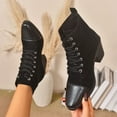 thumbnail image 6 of Bnwani Women Boots New Winter Fashion Toe Square Thick Chunky Casual Splicing Boot Black Size 5.5, 6 of 9