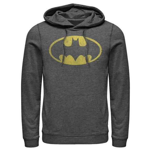 Men's Batman Logo Retro Caped Crusader Pull Over Hoodie Charcoal Heather Medium