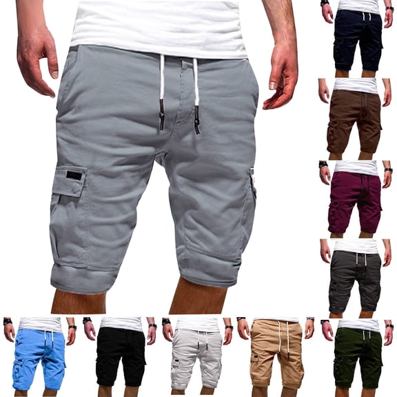 Cekizud Men's Casual Cargo Shorts Classic Stretch Waist Drawstring Outdoor Work Shorts with Pockets,Sizes S-5XL
