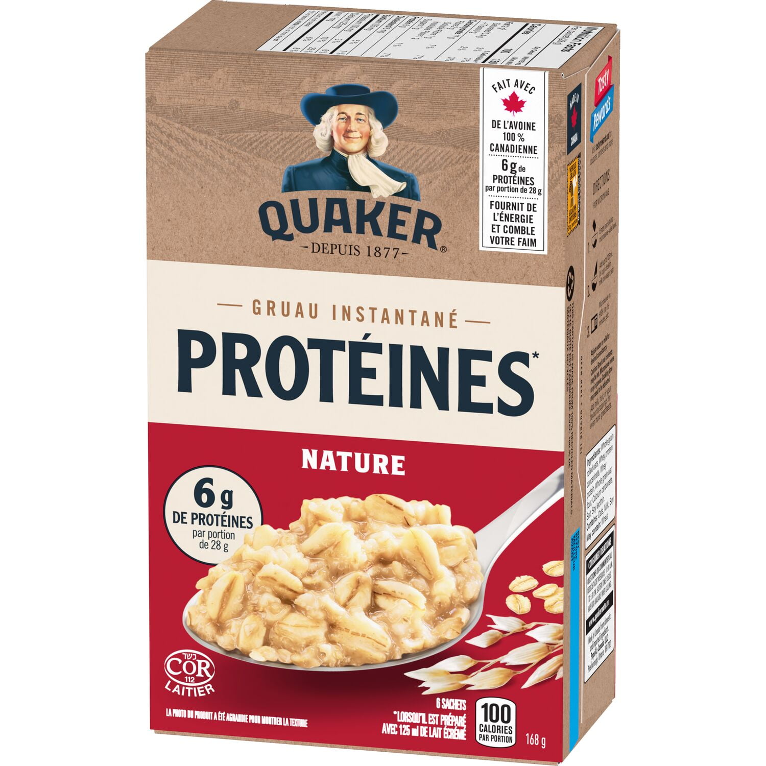 Quaker Protein Instant Oatmeal, Regular, 6 packets., 168 g.