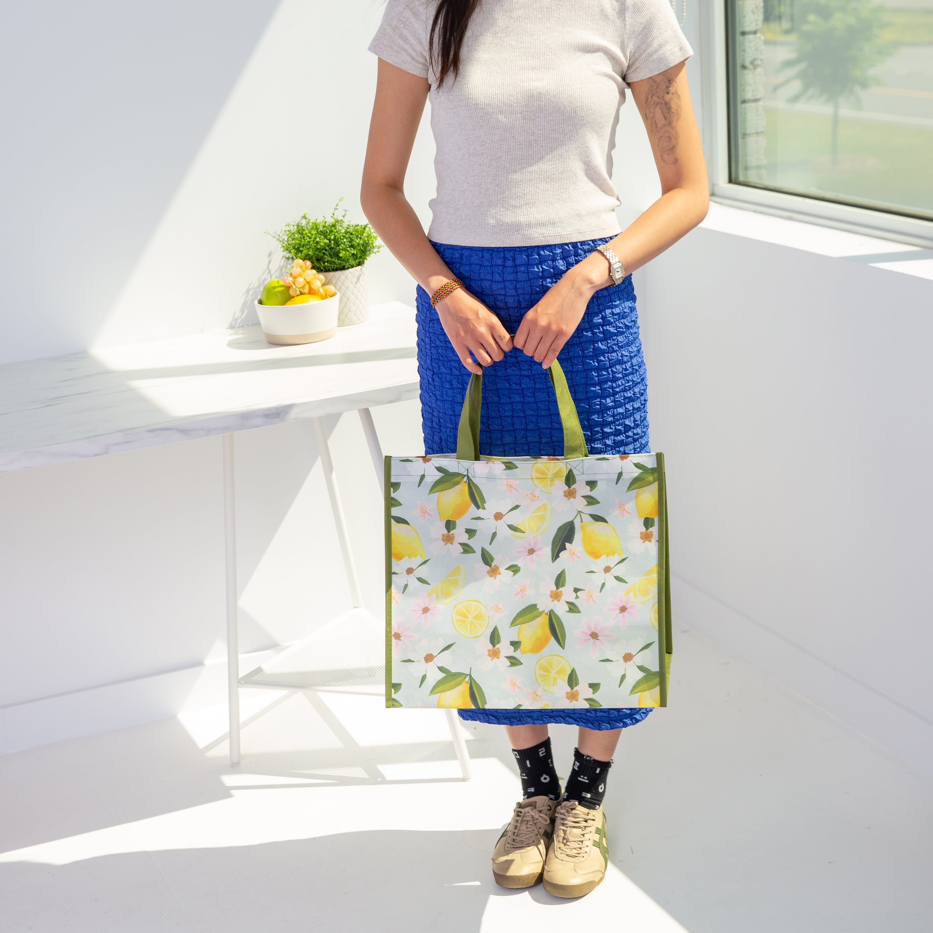 Spring-Themed 2026 Reusable Grocery Bag with Bottle Holder – Reusable Shopping bag for groceries