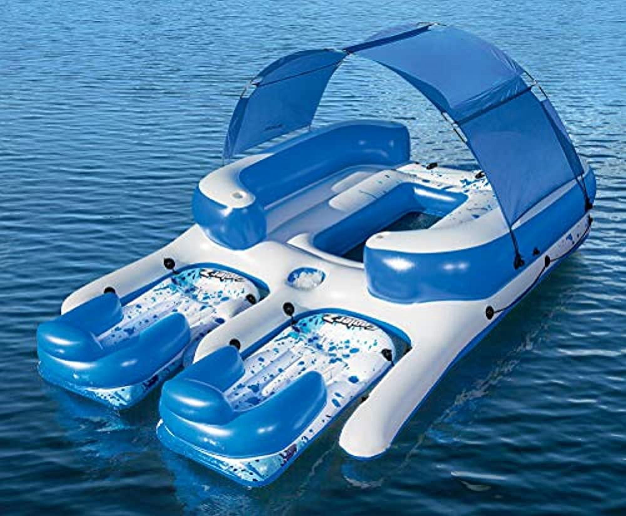 CoolerZ Tropical Breeze III Inflatable 8-Person Floating Island with UV Sun Shade and Connecting Lounge Rafts
