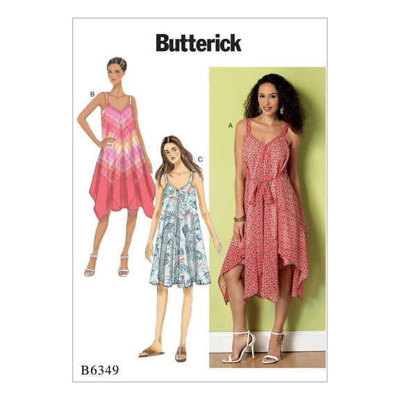 Butterick Sewing Pattern Misses' Handkerchief or Straight-Hem Dresses with V-Neck Size 4-14