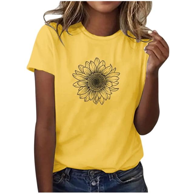 Blusas de Manga Corta para las Mujeres Divertido Impreso Cuello Redondo Tee, Vintage Humor Gráfico Blusas de Primavera para las Mujeres