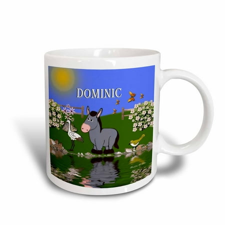 Decorative Mug 3dRose Decorative donkey and bird art design for children - personalized with the name Dominic, Ceramic Mug, 11-ounce ()