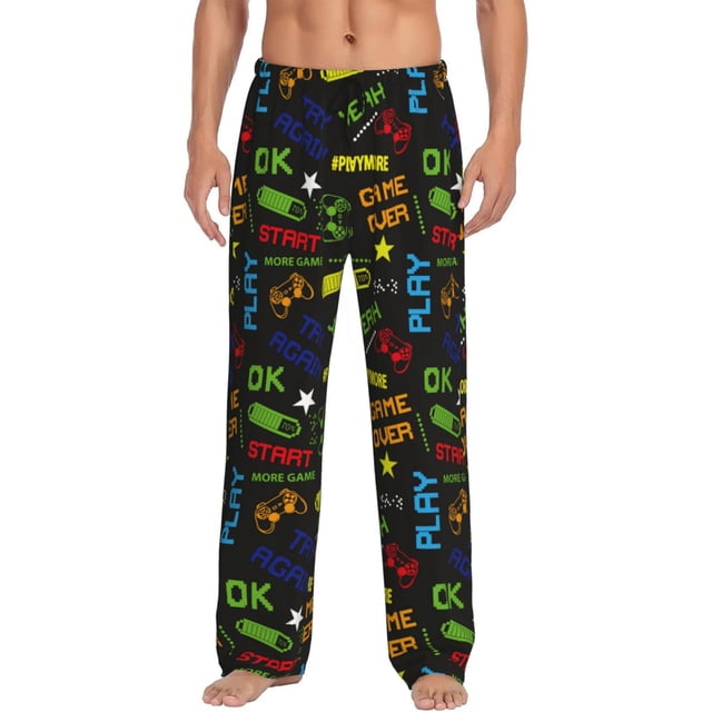 Fotbe Pixel Game Pantalones de Pijama para Hombre, Pantalones de Dormir, Pantalones de Casa con Cintura Ajustable y Bolsillos-3X-Large