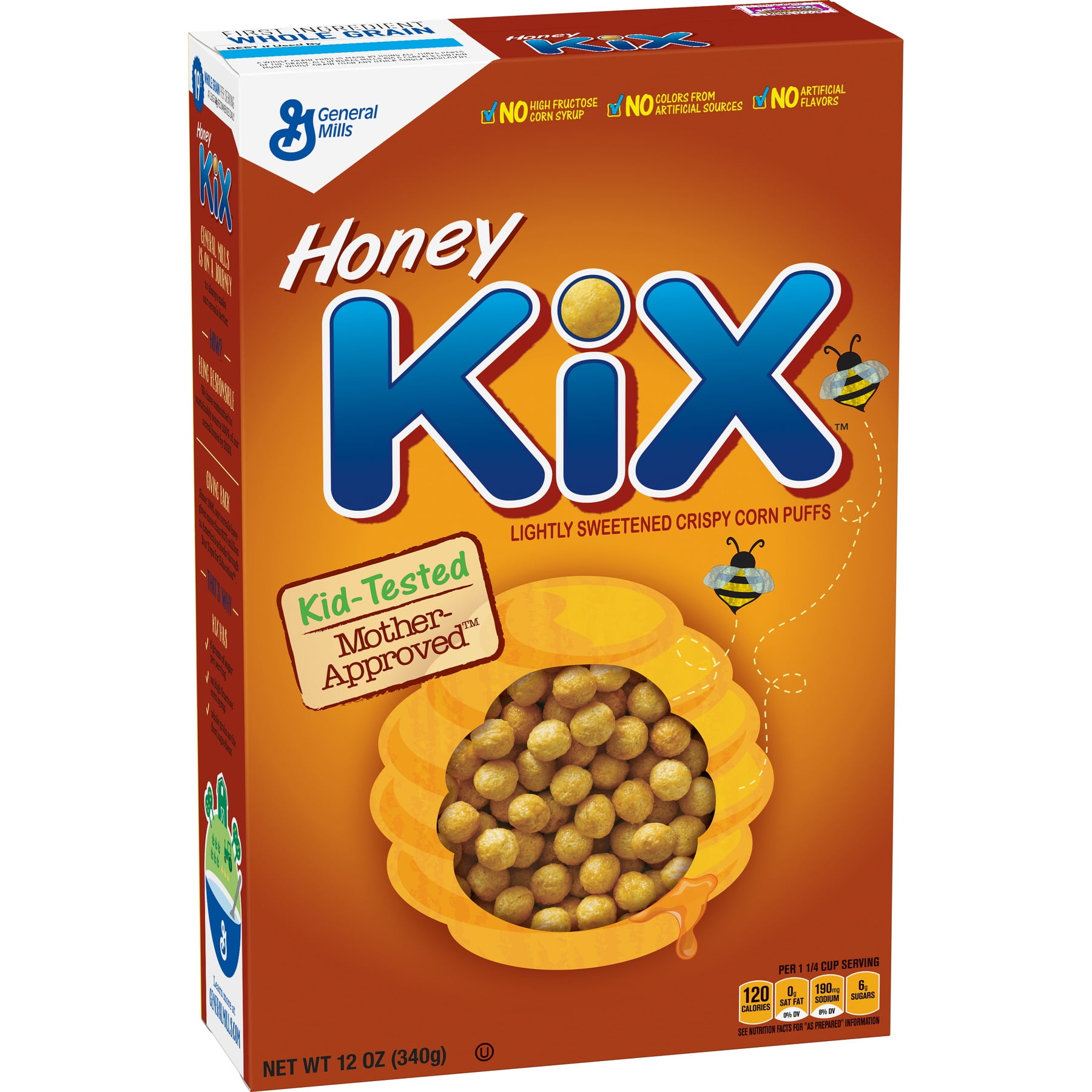 (2 Pack) Honey Kix Breakfast Cereal, Crispy Corn Puffs Cereal, 12 oz