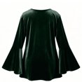 thumbnail image 4 of Women Bell Sleeve Dress Pearl Trim V Neck Flowy Layered Velvet Mini Dress L, 4 of 5