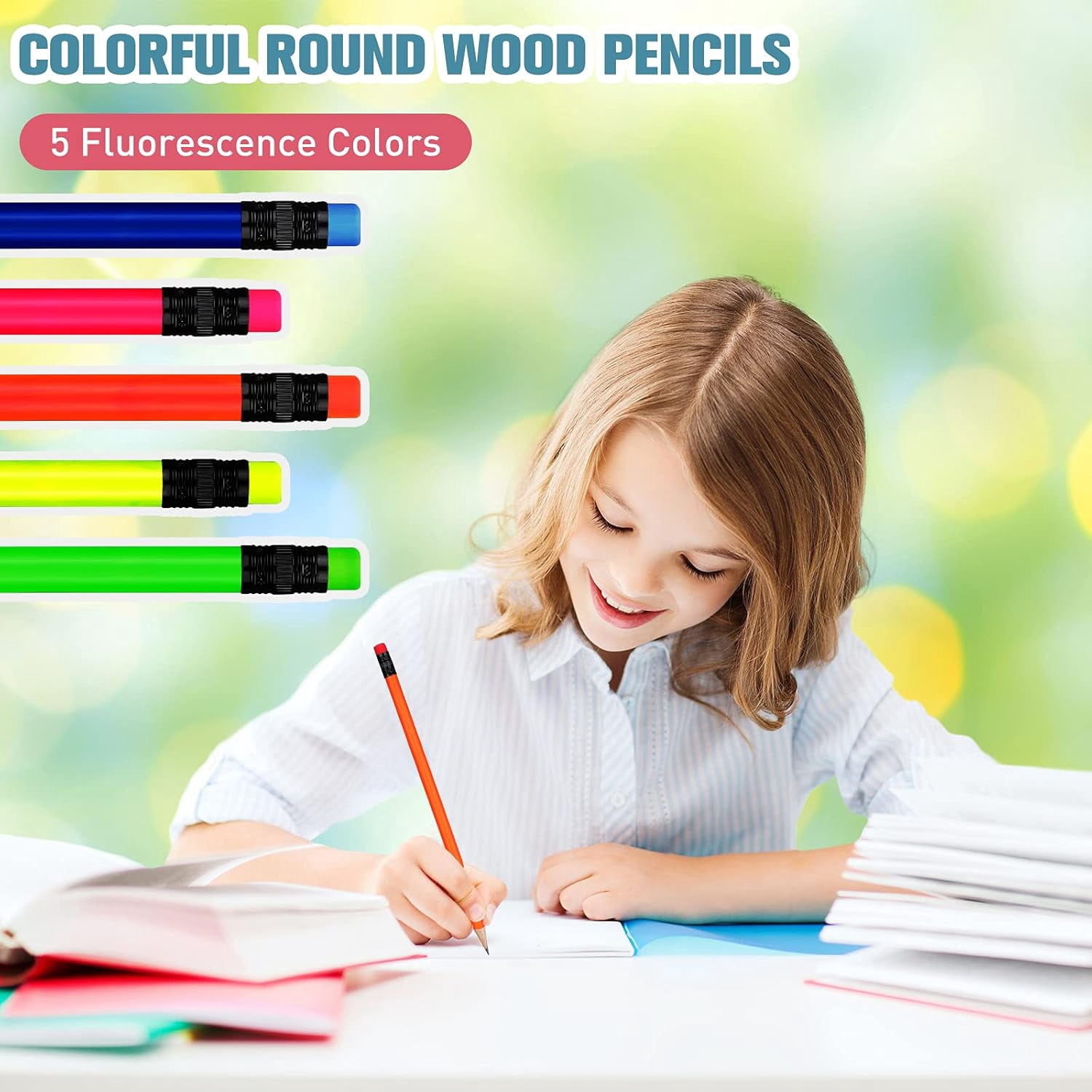 Pencil Guy Blank Round Pencils Blue, Pack of 144 Wood Pencils