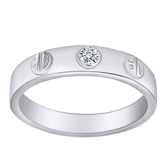 AFFY 14K White Gold Plated Silver 0.1ct 3mm G-H-I Color Heart Arrows Cut Moissanite Engagement Ring for Men and Women Ring Size-6