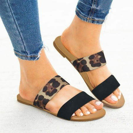 

〖Yilirongyumm〗 Black 37 Sandals Women Flat Slip-On Shoes Women s Style Leopard Wear Outer Fashion Roman Sandals Slippers Women s Sandals
