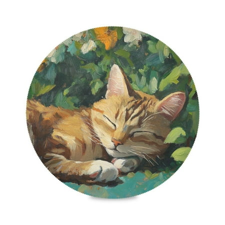 

Round Plate Mat 15.4x15.4 Inchesx4 Placemat Table Mat Kitchen Mat Coffee Mat Fabric Thick Strong Wear-Resistant Heat Resistance Garden Sleeping Cat