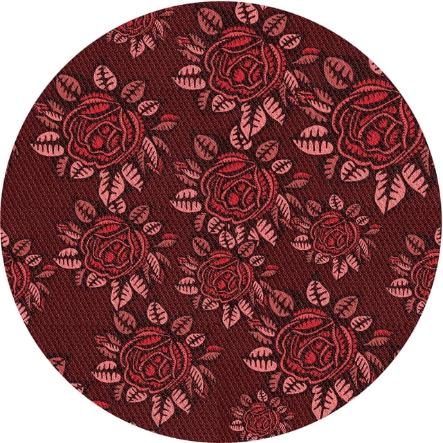 Ahgly Company Tapis Rond Lavable en Machine Intérieur Transitionnel Rouge Bordeaux, 3 Pieds Rond