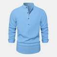 thumbnail image 3 of qolati Mens Linen Button Down Shirt Classic Fit Long Sleeve V Neck Beach Tops Lightweight Casual Stylish Henleys Hippies Blouse, 3 of 6