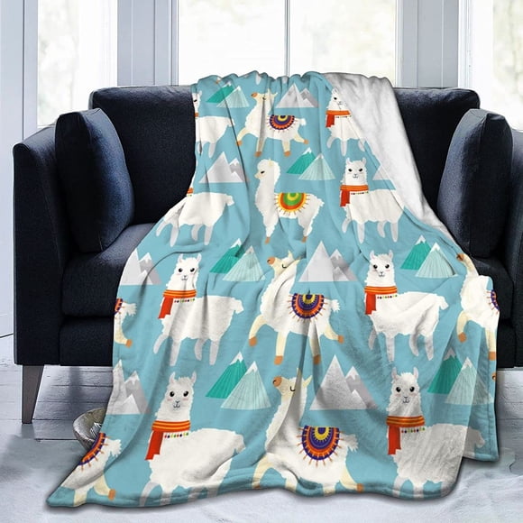 Llama Alpacas Throw Blanket Cartoon Cute Soft Lightweight All Season Blanket Gift for Sofa Chair Bed Office Camping 50"x60"