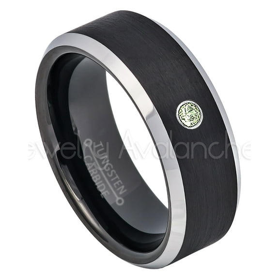 2-Tone Black Tungsten Wedding Band - 0.07ct Solitaire Peridot Ring - Personalized Tungsten Wedding Ring - Custom Made August Birthstone Ring TN667BS