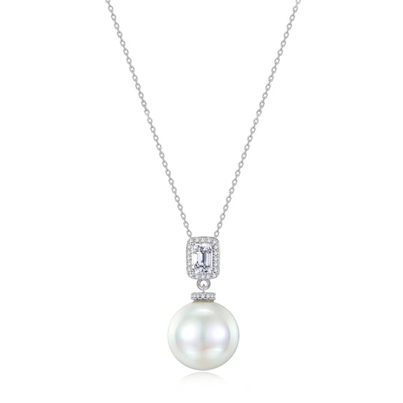 Sonnen Drop Pendant Pearl Necklace with 18k White Gold Plated,15.7" 2" Extender